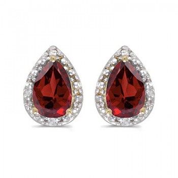 Pear Garnet and Diamond Stud Earrings 14k Yellow Gold (1.72ct)