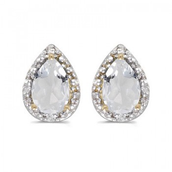 Pear White Topaz and Diamond Stud Earrings 14k Yellow Gold (1.72ct)