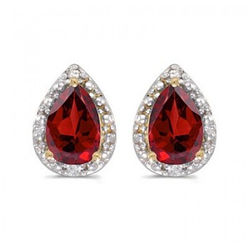 Pear Ruby and Diamond Stud Earrings 14k Yellow Gold (1.52ct)