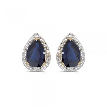 Pear Blue Sapphire and Diamond Stud Earrings 14k Yellow Gold (1.72ct)