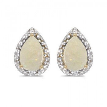 Pear Opal and Diamond Stud Earrings 14k Yellow Gold (1.72ct)