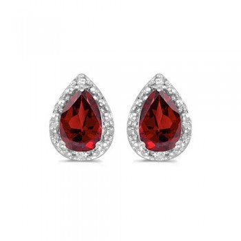 Pear Garnet and Diamond Stud Earrings 14k White Gold (1.72ct)