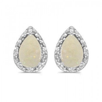 Pear Opal and Diamond Stud Earrings 14k White Gold (1.72ct)