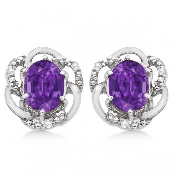 Oval Purple Amethyst & Diamond Earrings in 14K White Gold (3.05ct)