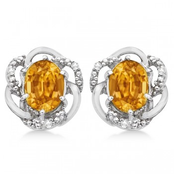 Oval Shaped Citrine & Diamond Stud Earrings in 14K White Gold (3.05ct)
