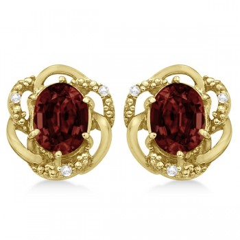Oval Shaped Red Garnet & Diamond Earrings in 14K Yellow Gold (3.05ct)