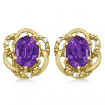 Oval Purple Amethyst & Diamond Earrings in 14K Yellow Gold (3.05ct)