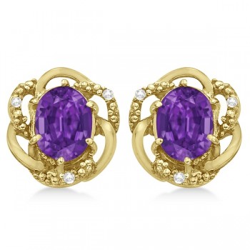 Oval Purple Amethyst & Diamond Earrings in 14K Yellow Gold (3.05ct)