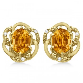 Oval Citrine & Diamond Stud Earrings in 14K Yellow Gold (3.05ct)