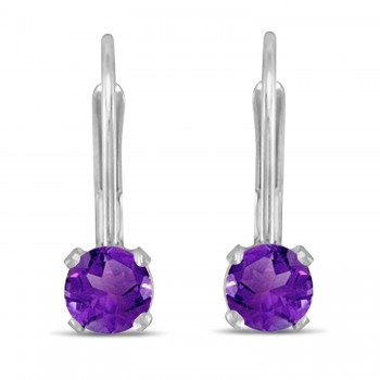 Amethyst Lever-Back Drop Earrings 14k White Gold (0.40ctw)