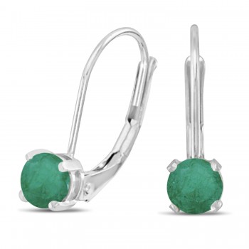 Emerald Lever-Back Drop Earrings 14k White Gold (0.50ctw)