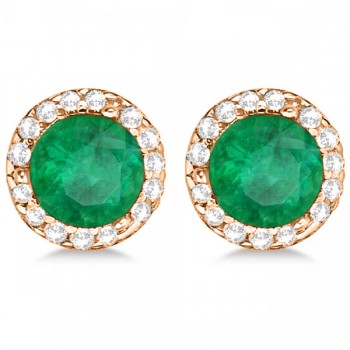 Lab Grown Diamond and Lab Emerald Earrings Halo 14K Rose Gold (1.15ct)