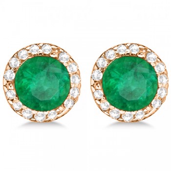Diamond and Emerald Earrings Halo 14K Rose Gold (1.15ct)