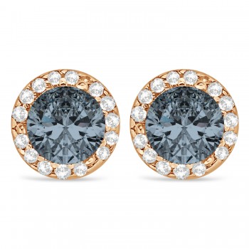 Diamond and Gray Spinel Earrings Halo 14K Rose Gold (1.15tcw)
