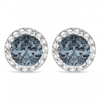 Diamond and Gray Spinel Earrings Halo 14K White Gold (1.15tcw)