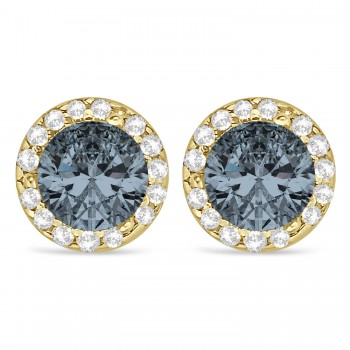 Diamond and Gray Spinel Earrings Halo 14K Yellow Gold (1.15ct)