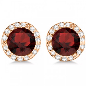 Lab Grown Diamond and Lab Garnet Earrings Halo 14K Rose Gold (1.15ct)