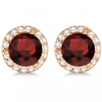 Diamond and Garnet Earrings Halo 14K Rose Gold (1.15ct)