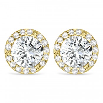 Diamond and Moissanite Earrings Halo 14K Yellow Gold (0.82ct)