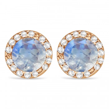 Diamond and Moonstone Earrings Halo 14K Rose Gold (0.65tcw)