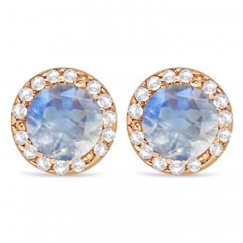 Diamond and Moonstone Earrings Halo 14K Rose Gold (0.65tcw)
