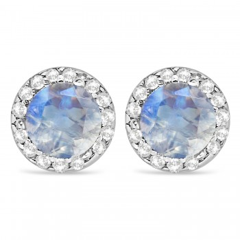 Diamond and Moonstone Earrings Halo 14K White Gold (0.65tcw)