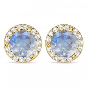 Diamond and Moonstone Earrings Halo 14K Yellow Gold (0.65tcw)