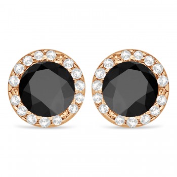 Diamond and Black Onyx Earrings Halo 14K Rose Gold (1.15tcw)