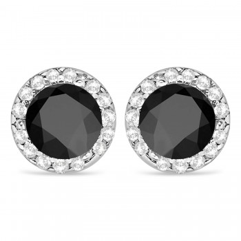 Diamond and Black Onyx Earrings Halo 14K White Gold (1.15tcw)