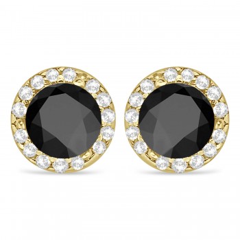 Diamond and Black Onyx Earrings Halo 14K Yellow Gold (1.15ct)