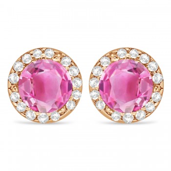 Diamond and Pink Tourmaline Earrings Halo 14K Rose Gold (1.15tcw)