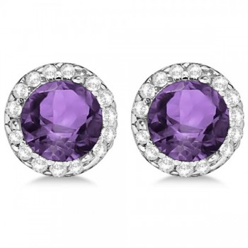 Diamond and Amethyst Earrings Halo 14K White Gold (1.15tcw)