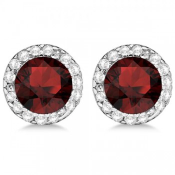 Diamond and Garnet Earrings Halo 14K White Gold (1.15ct)