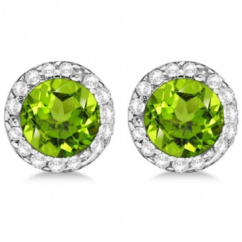 Diamond and Peridot Earrings Halo 14K White Gold (1.15ct)