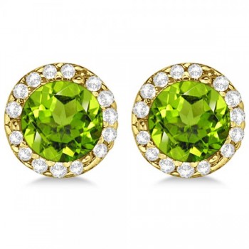 Lab Grown Diamond and Lab Peridot Earrings Halo 14K Yellow Gold (1.15ct)