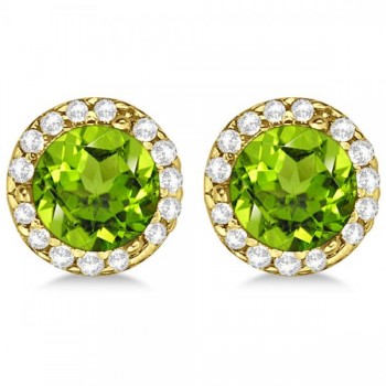 Diamond and Peridot Earrings Halo 14K Yellow Gold (1.15ct)