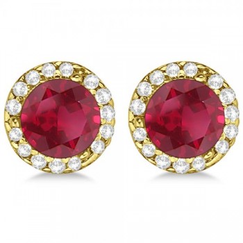Diamond and Ruby Earrings Halo 14K Yellow Gold (1.15ct)