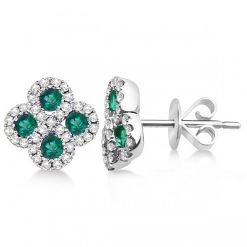 Emerald & Diamond Clover Earrings in 14K White Gold (0.90ct)