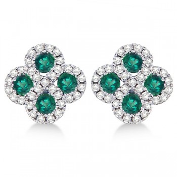 Emerald & Diamond Clover Earrings in 14K White Gold (0.90ct)