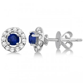 Floating Sapphire and Diamond Stud Earrings 14K White Gold (0.96tcw)