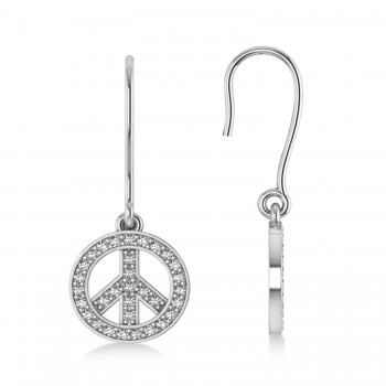 Diamond Peace Sign Dangling Earrings 14K White Gold (0.82ct)