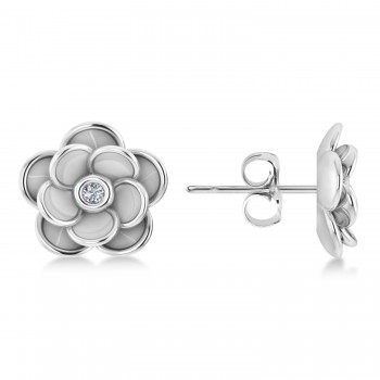 Diamond Round Flower Earrings 14k White Gold (0.03ct)