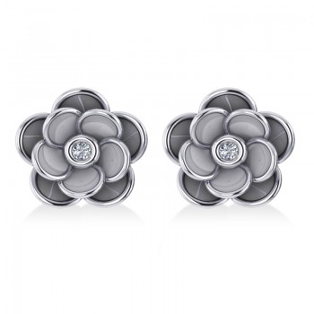Diamond Round Flower Earrings 14k White Gold (0.03ct)