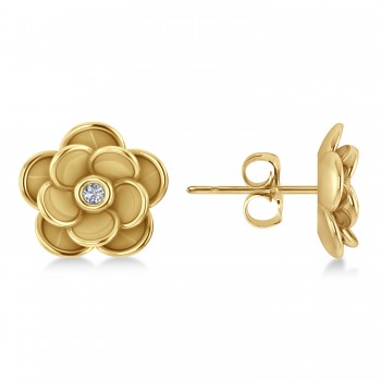 Diamond Round Flower Earrings 14k Yellow Gold (0.03ct)