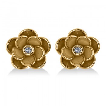 Diamond Round Flower Earrings 14k Yellow Gold (0.03ct)