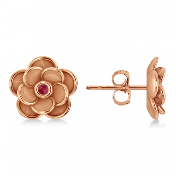 Ruby Round Flower Earrings 14k Rose Gold (0.06ct)