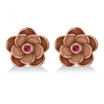 Ruby Round Flower Earrings 14k Rose Gold (0.06ct)