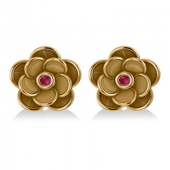 Ruby Round Flower Earrings 14k Yellow Gold (0.06ct)