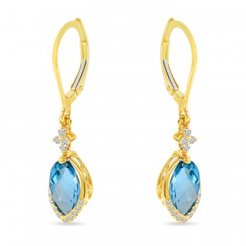 Marquise Blue Topaz & Diamond Dangling Earrings 14K Yellow Gold (2.34ct)