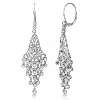 Bezel-Set Dangling Chandelier Diamond Earrings 14K White Gold (2.27ct)